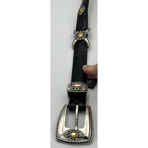 Brighton Western Belt Black 30 M 40383 Silver X Medallion Sliders USA Rodeo - Picture 5 of 5